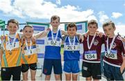 24 June 2017; Boys U11 Turbo Javelin medallists, from left, Ben Place and Aaron Crowley of Lake District Athletics, Co Mayo, silver, Dean Leeper and Shane Mc Cormick of Finn Valley A.C., Co Donegal, gold, with Gary Nolan and Rory Taylor of Crookstown Millview A.C., Co Kildare, bronze, at the Irish Life Health Juvenile Games & Inter Club Relays at Tullamore Harriers Stadium in Tullamore, Co Offaly. Photo by Sam Barnes/Sportsfile