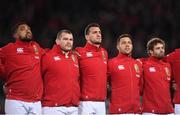24 June 2017; British and Irish Lions players, from left, Taulupe Faletau, Jack McGrath, Sam Warburton, Rhys Webb and Leigh Halfpenny during the First Test match between New Zealand All Blacks and the British & Irish Lions at Eden Park in Auckland, New Zealand. Photo by Stephen McCarthy/Sportsfile