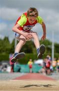 24 June 2017; Samuel Byrne of S. R. L. A.C., competing in the Boys U10 Long Jump at the Irish Life Health Juvenile Games & Inter Club Relays at Tullamore Harriers Stadium in Tullamore, Co Offaly. Photo by Sam Barnes/Sportsfile