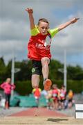 24 June 2017; Evan Turley of S. R. L. A.C., competing in the Boys U10 Long Jump at the Irish Life Health Juvenile Games & Inter Club Relays at Tullamore Harriers Stadium in Tullamore, Co Offaly. Photo by Sam Barnes/Sportsfile