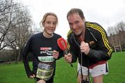 17 February 2012; European Cross Country Champion Fionnuala Britton is interviewed by Newstalk's Henry McKean after taking part in the SPAR Great Ireland Run flash lap lunchtime run around Merrion Square. The SPAR Great Ireland Run is on Sunday 15th April in the Phoenix Park, Dublin. Entries and info at www.greatirelandrun.org. Merrion Square, Dublin. Picture credit: Brian Lawless / SPORTSFILE