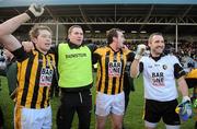 18 February 2012; Crossmaglen Rangers joint manager Tony McEntee, 2nd from left, celebrates with Johnny Hanratty, David McKenna and Paul Hearty after the game. AIB GAA Football All-Ireland Senior Club Championship Semi-Final, Dr. Crokes, Kerry, v Crossmaglen Rangers, Armagh, O'Moore Park, Portlaoise, Co. Laois. Picture credit: Brendan Moran / SPORTSFILE