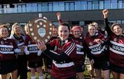 18 February 2012; St. Marys Belfast captain Katie McAleese lifts the Fr. Meachair Shield. 2012 Fr. Meachair Shield Final, St. Marys Belfast v Institute of Technology Tralee, Waterford IT, Waterford. Picture credit: Matt Browne / SPORTSFILE