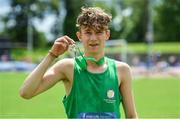 24 June 2017; Aaron Donnelly of St Gerards after winning the 1,500 metre steeplechase at the Irish Life Health Tailteann School’s Interprovincial Schools Championships at Morton Stadium in Santry, Dublin. Photo by Ramsey Cardy/Sportsfile
