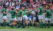 24 June 2017; The Ireland team take a water break during the international rugby match between Japan and Ireland in the Ajinomoto Stadium in Tokyo, Japan. Photo by Brendan Moran/Sportsfile