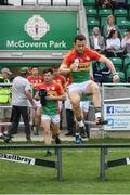 25 June 2017; Captain of Carlow Darragh Foley leads his team out ahead of the GAA Football All-Ireland Senior Championship Round 1B match between London and Carlow at McGovern Park in Ruislip, London. Photo by Seb Daly/Sportsfile