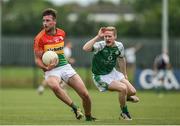 25 June 2017; Eoghan Ruth of Carlow in action against Danny Moran of Carlow during the GAA Football All-Ireland Senior Championship Round 1B match between London and Carlow at McGovern Park in Ruislip, London. Photo by Seb Daly/Sportsfile