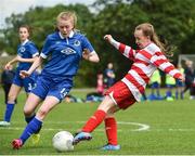 25 June 2017; Robyn O'Connor of Cork Womens and Schoolgirls soccer League in action against Naoise Collins of North Eastern Counties Soccer League during the Fota Island Resort FAI Gaynor Cup at the University of Limerick in Limerick. Photo by David Maher/Sportsfile