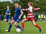 25 June 2017; Robyn O'Connor of Cork Womens and Schoolgirls soccer League in action against Naoise Collins of North Eastern Counties Soccer League during the Fota Island Resort FAI Gaynor Cup at the University of Limerick in Limerick. Photo by David Maher/Sportsfile