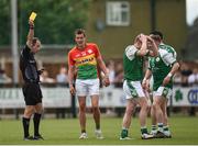 25 June 2017; Referee Niall Cullen shows a second yellow card card to Jaralth Branagan of London, second right, during the GAA Football All-Ireland Senior Championship Round 1B match between London and Carlow at McGovern Park in Ruislip, London. Photo by Seb Daly/Sportsfile