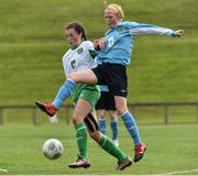 25 June 2017; Cathy Harrison of the Sligo Leitrim Schoolboys and girls League in action against Shauna Brennn of Galway and District League during the U.14 Final at the Fota Island Resort FAI Gaynor Cup at the University of Limerick in Limerick. Photo by David Maher/Sportsfile