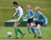 25 June 2017; Cathy Harrison of the Sligo Leitrim Schoolboys and girls League in action against Shauna Brennen of Galway and District League during the U.14 Final at the Fota Island Resort FAI Gaynor Cup at the University of Limerick in Limerick. Photo by David Maher/Sportsfile