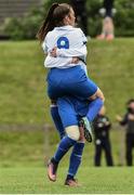 25 June 2017; Alannah McEvoy, no.9, celebrates after scoring her side's first goal with Isibeal Atkinson of Metropolitan girls League during the Under 16 final at the Fota Island Resort FAI Gaynor Cup at the University of Limerick in Limerick. Photo by David Maher/Sportsfile