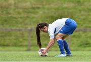25 June 2017; Alannah McEvoy of Metropolitan girls League places the ball on the penalty spot before converting the penalty to score her side's first goal during the Under 16 final at the Fota Island Resort FAI Gaynor Cup at the University of Limerick in Limerick. Photo by David Maher/Sportsfile
