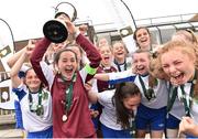25 June 2017; Captain Rachael Kelly of Metropolitan girls League celebrates with her teammates after winning the U.16 final at the Fota Island Resort FAI Gaynor Cup at the University of Limerick in Limerick. Photo by David Maher/Sportsfile