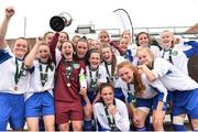 25 June 2017; Captain Rachael Kelly of Metropolitan girls League celebrates with teammates at the end of the U.16 final at the Fota Island Resort FAI Gaynor Cup at the University of Limerick in Limerick. Photo by David Maher/Sportsfile