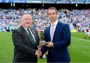 25 June 2017; Westmeath's Dessie Dolan, right, who was inducted into the Leinster GAA Hall of Fame is presented with a special award by Leinster GAA Chairman Jim Bolger during half time in the Leinster GAA Football Senior Championship Semi-Final match between Dublin and Westmeath at Croke Park in Dublin. Photo by Ray McManus/Sportsfile