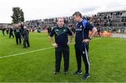 25 June 2017; Offaly manager Pat Flanagan in conversation with Cavan manager Mattie McGleenan following the GAA Football All-Ireland Senior Championship Round 1B match between Offaly and Cavan at O'Connor Park in Tullamore, Co. Offaly. Photo by Ramsey Cardy/Sportsfile