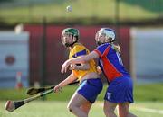 19 February 2012; Roisin Doyle, St. Patrick's College Drumcondra, in action against Rosemary Rea, Mary Immaculate Limerick. 2012 Fr. Meachair Cup Final, Mary Immaculate Limerick v St. Patrick's College Drumcondra, Waterford IT, Waterford. Picture credit: Matt Browne / SPORTSFILE