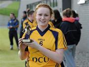 19 February 2012; Emma Brennan, Dublin City University, with her player of the match award. 2012 Purcell Cup Final, Dublin City University v Queen's University Belfast, Waterford IT, Waterford. Picture credit: Matt Browne / SPORTSFILE