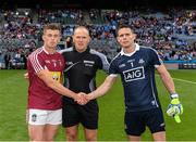 25 June 2017; Referee Conor Lane with the Westmeath captain Ger Egan and Dublin captain Stephen Cluxton before the Leinster GAA Football Senior Championship Semi-Final match between Dublin and Westmeath at Croke Park in Dublin. Photo by Ray McManus/Sportsfile
