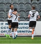 26 June 2017; Dane Massey, left, of Dundalk celebrates after scoring his side's first goal with teammates Michael Duffy and Chris Shields during the SSE Airtricity League Premier Division match between Dundalk and Galway United at Oriel Park in Dundalk. Photo by David Maher/Sportsfile