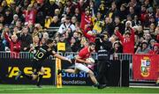 27 June 2017; Tommy Seymour of the British & Irish Lions goes over to score his side's third try during the match between Hurricanes and the British & Irish Lions at Westpac Stadium in Wellington, New Zealand. Photo by Stephen McCarthy/Sportsfile