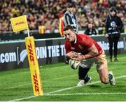 27 June 2017; George North of the British & Irish Lions steps into touch before grounding the ball for a try which was disallowed during the match between Hurricanes and the British & Irish Lions at Westpac Stadium in Wellington, New Zealand. Photo by Stephen McCarthy/Sportsfile