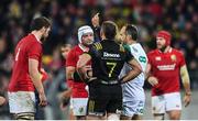 27 June 2017; Iain Henderson of the British & Irish Lions receives a yellow card from referee Romain Poite during the match between Hurricanes and the British & Irish Lions at Westpac Stadium in Wellington, New Zealand. Photo by Stephen McCarthy/Sportsfile