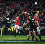 27 June 2017; Dan Biggar of the British and Irish Lions attempts to kick a drop goal in the final moments of the match between Hurricanes and the British & Irish Lions at Westpac Stadium in Wellington, New Zealand. Photo by Stephen McCarthy/Sportsfile