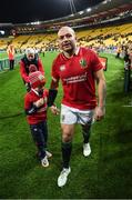 27 June 2017; Rory Best of the British & Irish Lions and his son Ben following the match between Hurricanes and the British & Irish Lions at Westpac Stadium in Wellington, New Zealand. Photo by Stephen McCarthy/Sportsfile