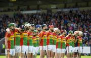 25 June 2017; The Carlow team during the National Anthem ahead of the GAA Hurling All-Ireland Senior Championship Preliminary Round match between Laois and Carlow at O'Moore Park in Portlaoise, Co. Laois. Photo by Ramsey Cardy/Sportsfile