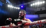 17 June 2017; Jono Carroll  celebrates defeating John Quigley during their IBF East/West Europe super featherweight title bout at the Battle of Belfast Fight Night at the Waterfront Hall in Belfast. Photo by Ramsey Cardy/Sportsfile