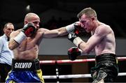 17 June 2017; Paddy Barnes, right, in action against Silvio Olteanu during their WBO European flyweight title bout Photo by Ramsey Cardy/Sportsfile