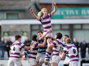 21 February 2012; Robert Daly, Clongowes Wood College SJ, wins the lineout. Powerade Leinster Schools Senior Cup, Quarter Final, Castleknock College v Clongowes Wood College SJ, Donnybrook Stadium, Donnybrook, Dublin. Picture credit: Brian Lawless / SPORTSFILE