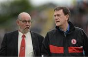 28 May 2017; Derry GAA Chairman Brian Smith, left, and Tyone GAA secretary Dominic McCaughey, during the Ulsteir GAA Football Senior Championship Quarter-Final match between Derry and Tyrone at Celtic Park, in Derry.  Photo by Oliver McVeigh/Sportsfile