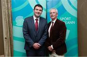 28 June 2017; Brendan Griffin TD, Minister of State with Special Responsibility for Tourism and Sport, left, and John Treacy, Chief Executive Officer, Irish Sports Council, at the launch of the 2017 Morton Games at Buswell’s Hotel, Molesworth Street, in Dublin. Photo by Piaras Ó Mídheach/Sportsfile