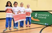 30 June 2017; Senior Infant pupils from Holy Child National School, from left, Zara Afroz, Bermal Ciftci, Andrea Diacanu and Kate Jenkins following the Athletics Ireland Fit4Class at Holy Child National School in Whitehall, Dublin. Photo by Sam Barnes/Sportsfile
