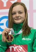 28 June 2017; Mona McSharry of Ireland after receiving her gold medal following her victory in the Women's 50m Breast stroke Final in a time of 31.38 during the European Junior Swimming Championships 2017 at Netanya, in Israel. Photo by Nir Keidar/Sportsfile