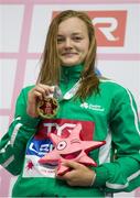 28 June 2017; Mona McSharry of Ireland after receiving her gold medal following her victory in the Women's 50m Breast stroke Final in a time of 31.38 during the European Junior Swimming Championships 2017 at Netanya, in Israel. Photo by Nir Keidar/Sportsfile