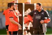 29 June 2017; New Zealand head coach Steve Hansen, right, and Dane Coles during a New Zealand All Blacks training session at Westpac Stadium in Wellington, New Zealand. Photo by Stephen McCarthy/Sportsfile