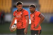 29 June 2017; Rieko Ioane, left, and Waisake Naholo during a New Zealand All Blacks training session at Westpac Stadium in Wellington, New Zealand. Photo by Stephen McCarthy/Sportsfile