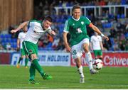 29 June 2017; Steven Beattie of Cork City shoots to score his side's second goal during the Europa League First Qualifying Round first leg match between Levadia Tallinn and Cork City at Pärnu Rannastaadion in Parnu, Estonia. Photo by Doug Minihane/Sportsfile