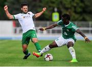29 June 2017; Jimmy Keohane of Cork City in action against Marcelin Gando of Levadia Tallinn during the Europa League First Qualifying Round first leg match between Levadia Tallinn and Cork City at Pärnu Rannastaadion in Parnu, Estonia. Photo by Doug Minihane/Sportsfile