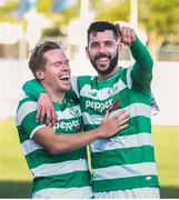 29 June 2017; Shamrock Rovers players Simon Madden, left, and David Webster after the Europa League First Qualifying Round first leg match between Stjarnan and Shamrock Rovers at Stjörnuvöllur, Gardabaer, in Iceland. Photo by Eva Björk/Sportsfile