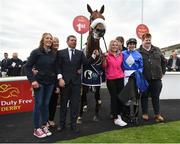 30 June 2017; Jockey Ronan Whelan, second right, with the winning connections after winning the Irish Stallion Farms EBF 'Ragusa' Handicap with Sea The Lion during the Dubai Duty Free Irish Derby Festival 2017 on Friday at the Curragh in Kildare. Photo by Seb Daly/Sportsfile