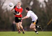 24 February 2012; Peter Crowley, UCC, in action against Sean Denvir, NUIM. Irish Daily Mail Sigerson Cup Semi-Final, University College Cork v National University of Ireland Maynooth, NUIG Sportsgrounds, Galway. Picture credit: Stephen McCarthy / SPORTSFILE