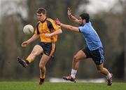 24 February 2012; Colm Begley, DCU, in action against Neil McAdam, UUJ. Irish Daily Mail Sigerson Cup Semi-Final, University of Ulster Jordanstown v Dublin City University, NUIG Sportsgrounds, Galway. Picture credit: Stephen McCarthy / SPORTSFILE