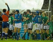 24 February 2012; Niamh Kavanagh, Ireland, celebrates after scoring her side's fifth try with team-mate Lynne Cantwell, 10. Women's Six Nations Rugby Championship, Ireland v Italy, Ashbourne RFC, Ashbourne, Co. Meath. Photo by Sportsfile