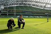 25 February 2012; Staff from Advanced Landscape Services inspect the pitch before the game. RBS Six Nations Rugby Championship, Ireland v Italy, Aviva Stadium, Lansdowne Road, Dublin. Picture credit: Ray McManus / SPORTSFILE